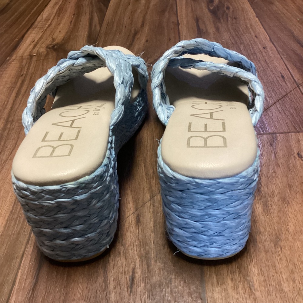 Beach Matisse Sky Blue Woven Raffia Platform Block Heel Slide Sandals Women's 9 - Picture 6 of 8